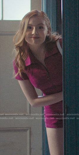 Lake's pink zip front romper on Love, Victor