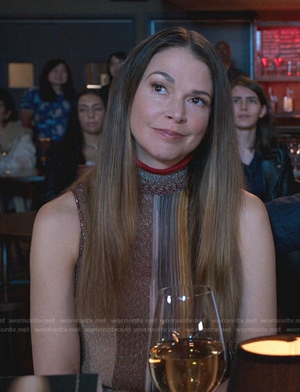 Liza's metallic striped sleeveless knit top on Younger