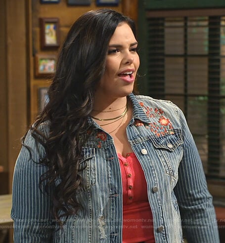 Lou's striped floral embroidered denim jacket on Bunkd