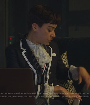 Lucca's blue combo jacket on The Good Fight