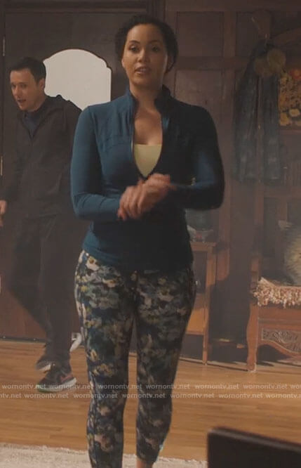 Macy's floral leggings and teal jacket on Charmed