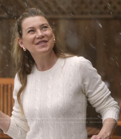 Meredith's white cable knit sweater on Greys Anatomy