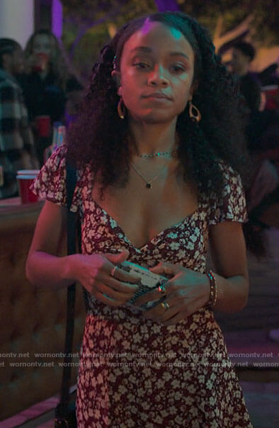 Mia's burgundy floral dress on Love Victor