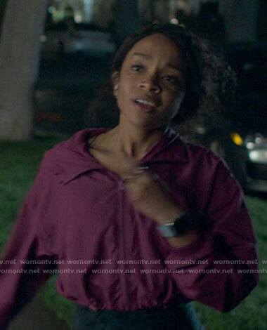 Mia's pink cropped windbreaker on Love Victor