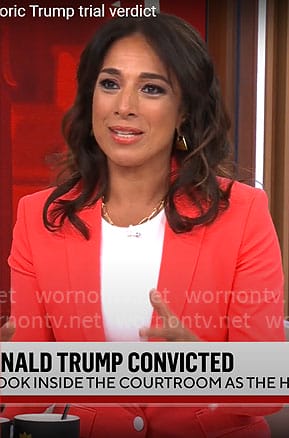 Michelle Miller's coral pink suit on CBS Mornings