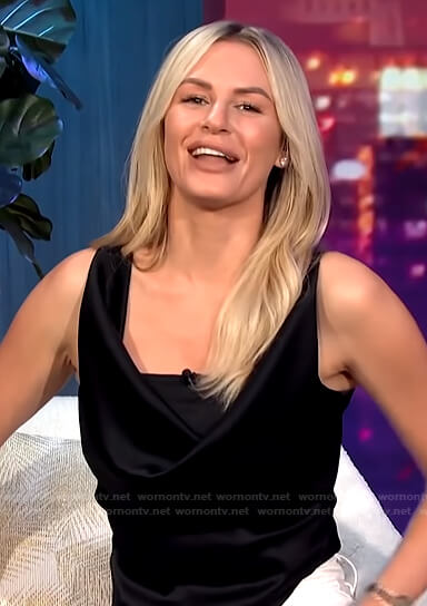 Morgan's black cowl neck top on E! News Nightly Pop