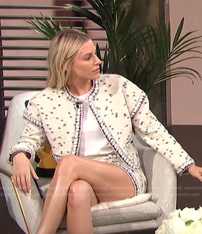 Morgan's white knit jacket and shorts on E! News Daily Pop
