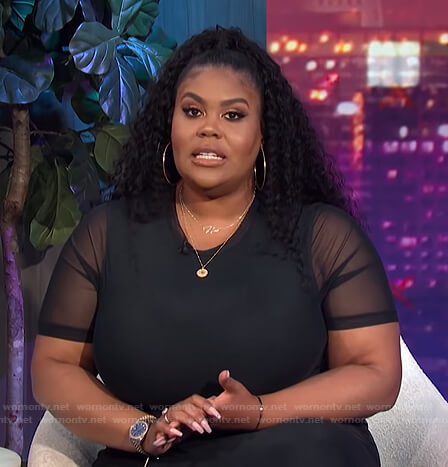 Nina's black mesh dress on E! News Nightly Pop