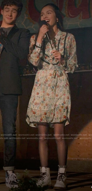 Nini's floral shirtdress and white combat boots on High School Musical The Musical The Series
