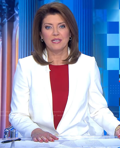 Norah's white blazer on CBS Evening News