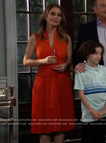 Olivia's red pleated tie waist dress on General Hospital