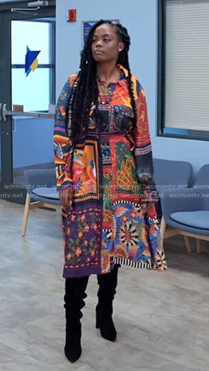 Sabrina's colorful printed shirt dress on Tyler Perrys Sistas