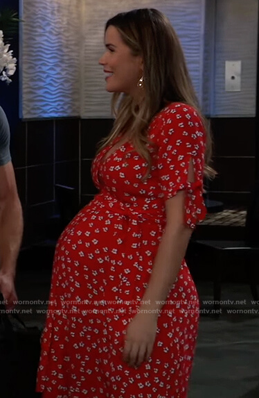 Sasha's red floral print wrap dress on General Hospital