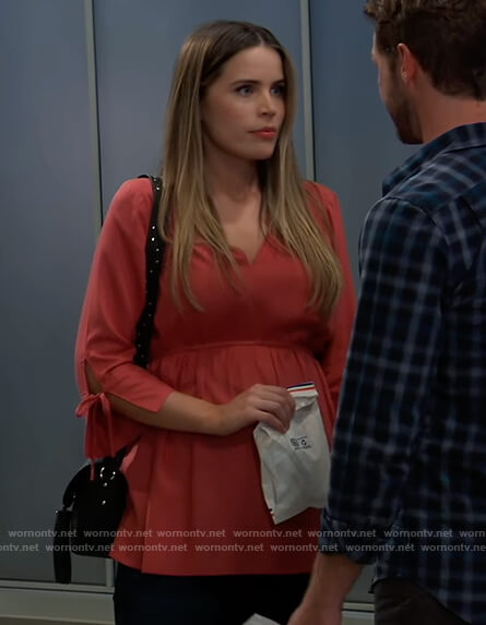 Sasha's pink tie cuff maternity blouse on General Hospital