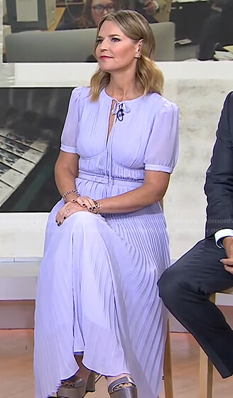 Savannah's lilac pleated tie neck dress on Today