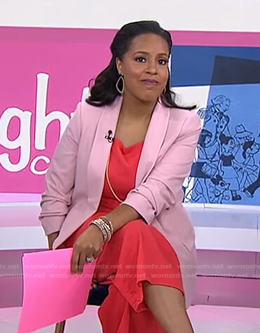 Sheinelle's pink ruched sleeve open jacket on Today
