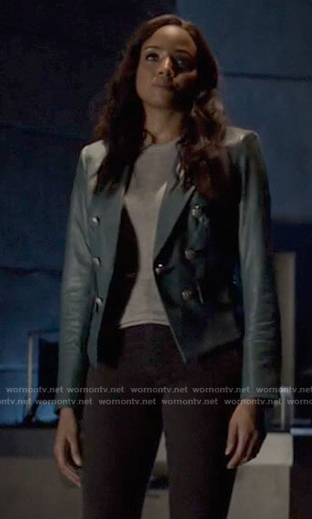 Sophie's teal leather blazer on Batwoman