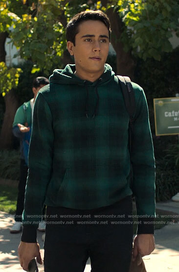 Victor's green plaid hoodie on Love Victor