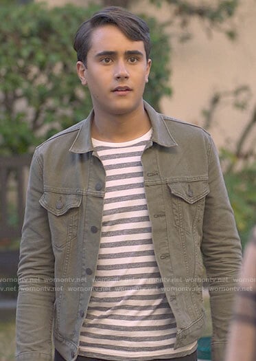 Victor's olive trucker jacket on Love Victor