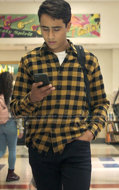 Victor's yellow checked shirt on Love Victor