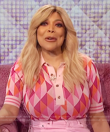 Wendy's pink triangles print polo on The Wendy Williams Show