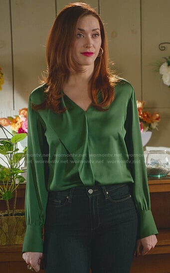 Abigail's green draped front blouse on Good Witch
