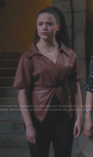 Maggie's twist front leather top on Charmed