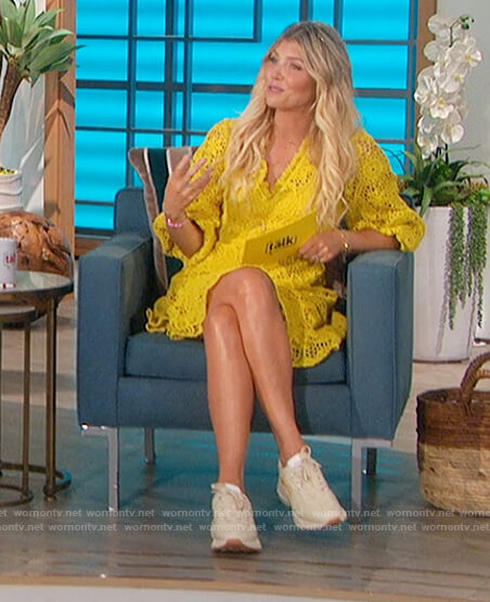 Amanda's yellow lace mini dress on The Talk