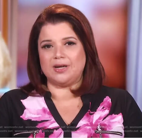 Ana's black floral top with zip pockets on The View