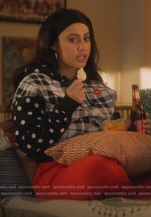 Ana's polka dot and plaid hoodie on Grown-ish