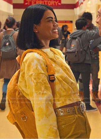 Aneesa's yellow tie dye cropped sweatshirt on Never Have I Ever