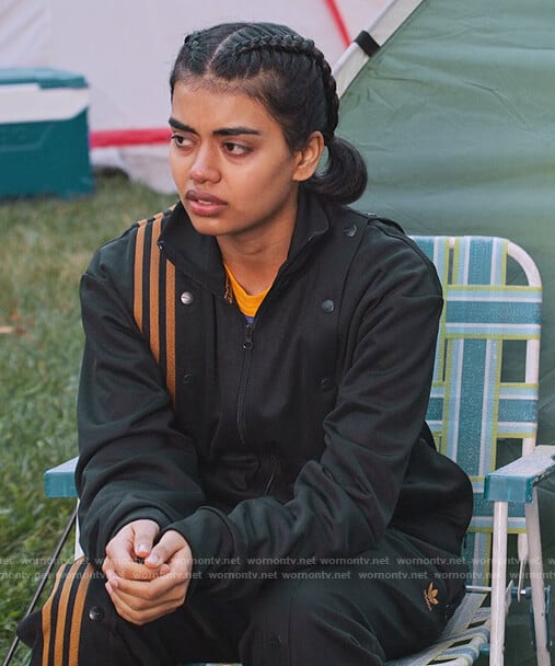 Aneesa's black stripe track jacket and pants on Never Have I Ever