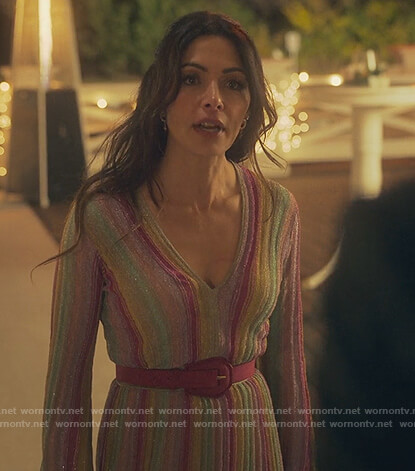 Billie's metallic striped dress on Sex/Life