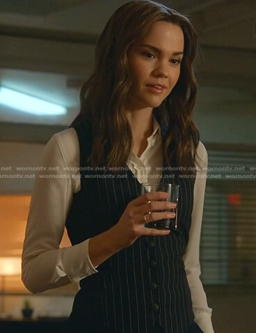 Callie's pinkstripe vest on Good Trouble