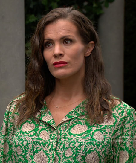 Chelsea's green floral blouse on The Young and the Restless