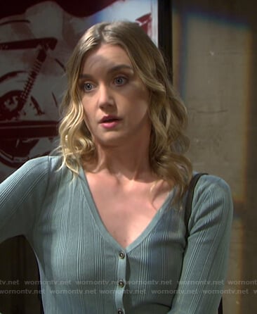 Claire's green ribbed cardigan on Days of our Lives