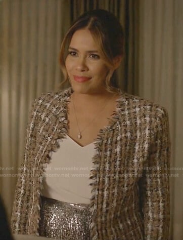 Cristal's tweed jacket and sequin pleated skirt on Dynasty