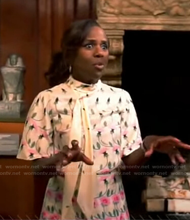 Deborah's white floral tie neck blouse and skirt on Good Morning America
