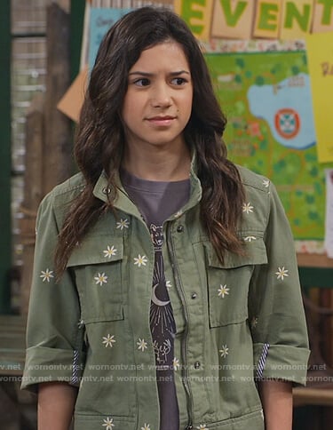 Gwen's green daisy embroidered jacket on Bunkd