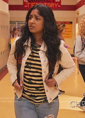 Devi's striped floral long sleeve tee on Never Have I Ever