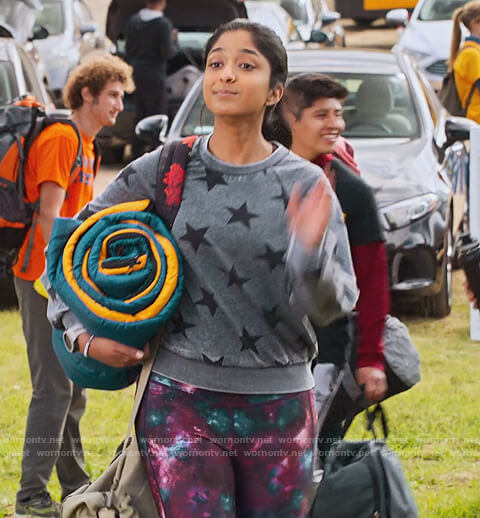 Devi's gray star print sweatshirt on Never Have I Ever