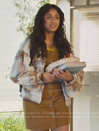 Devi's white plaid jacket on Never Have I Ever