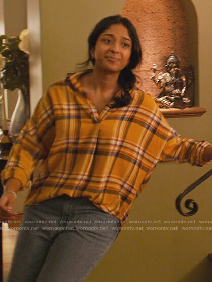 Devi's yellow plaid shirt on Never Have I Ever