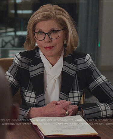 Diane's black plaid blazer on The Good Fight