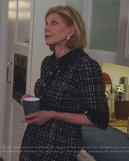 Diane's black tweed dress on The Good Fight