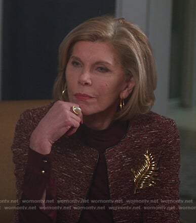 Diane's red tweed jacket and skirt on The Good Fight