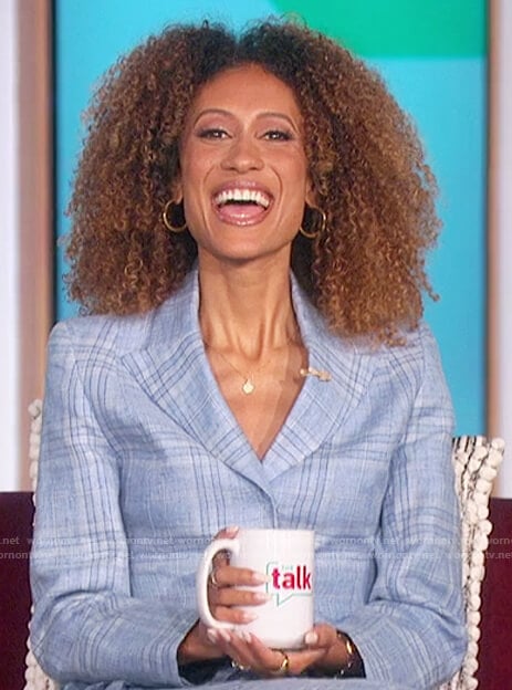 Elaine's blue plaid blazer and pants on The Talk