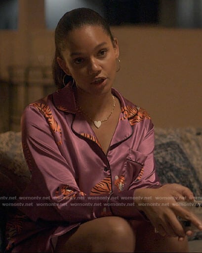 Erin's pink tiger print pajamas on American Horror Stories