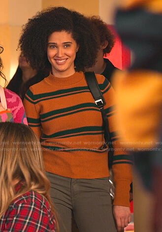 Fabiona's orange striped sweater on Never Have I Ever