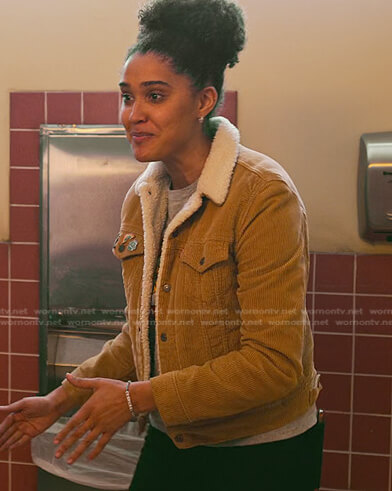 Fabiona's beige corduroy jacket on Never Have I Ever